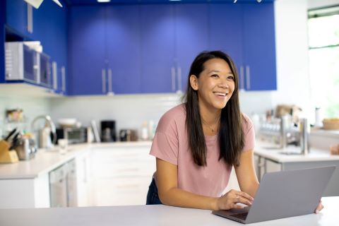 Remote working Girl smiling